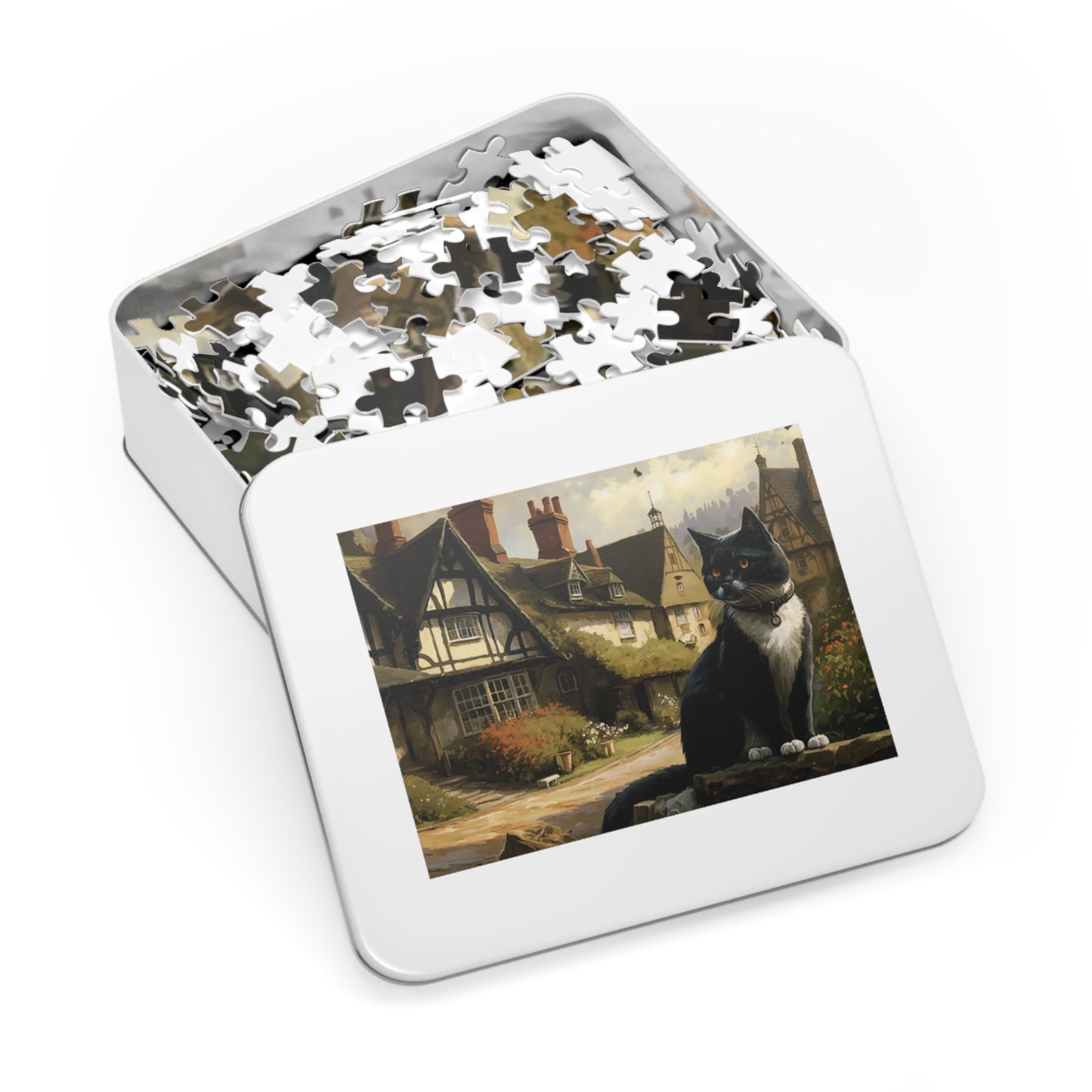 Cat in an English Village Jigsaw Puzzle (500 Pieces)