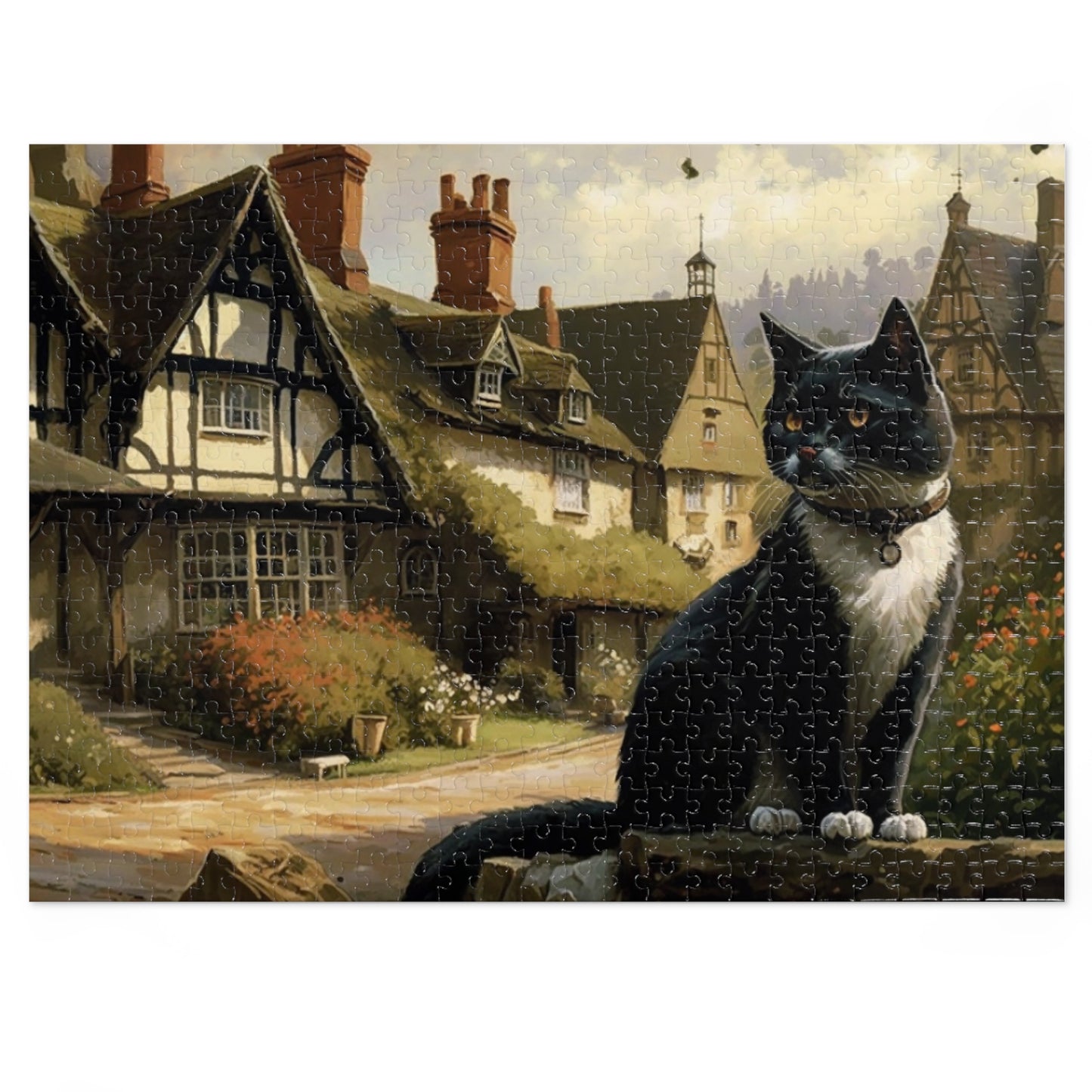 Cat in an English Village Jigsaw Puzzle (500 Pieces)