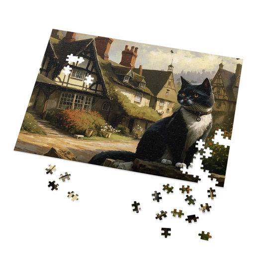 Cat in an English Village Jigsaw Puzzle (500 Pieces)
